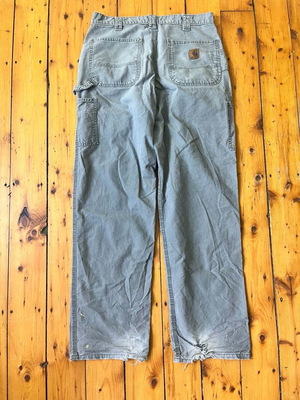 Vintage Carhartt Faded Grey Carpenter Work Pants with Distressing 34x34